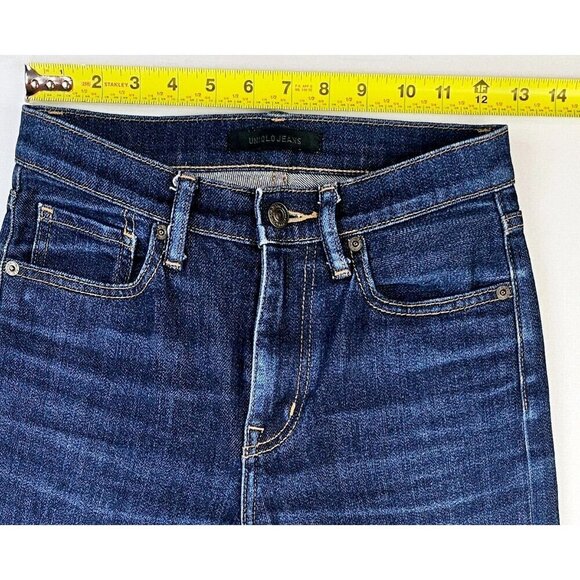 Uniqlo Size 24X27 Womens Regular Straight High Rise Kaihara Blue Denim Jeans - Picture 2 of 12